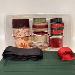 Various Fabric Ribbon for Gifts or Crafts & Storage Box 12 Rolls